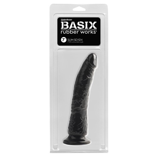 Basix Rubber Works Slim Dildo with Suction Cup Black 7 Inch