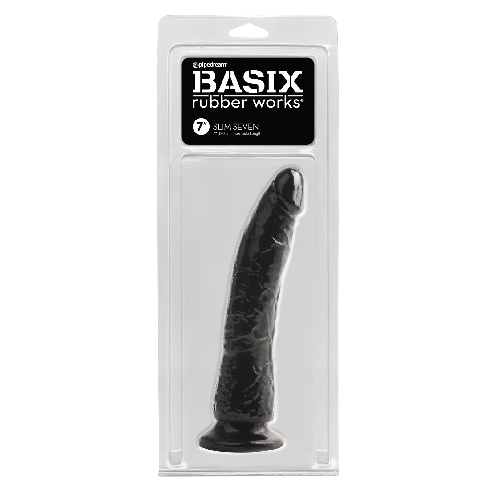 Dildo Slim Basix Rubber Works con Ventosa Negro 7 Pulgadas