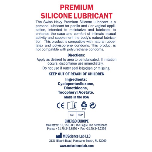 Swiss Navy Lubricante Personal de Silicona - 32 oz