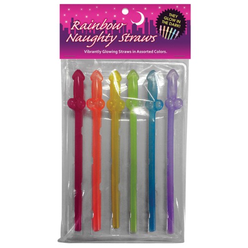 Naughty Glow in the Dark Rainbow Straws Pack of 6