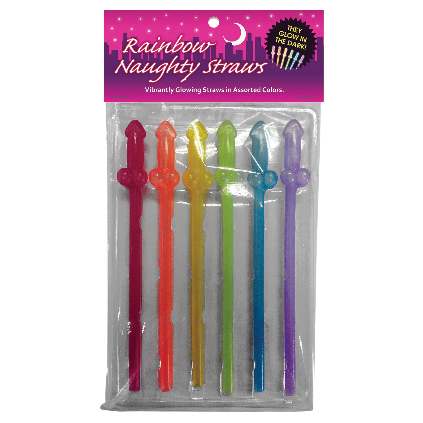 Naughty Glow in the Dark Rainbow Straws Pack of 6