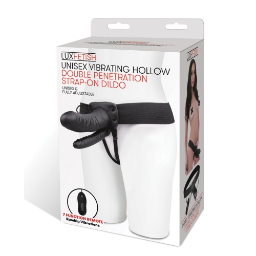 Lux Fetish Unisex Vibrating Hollow Double Penetration Strap On Dildo