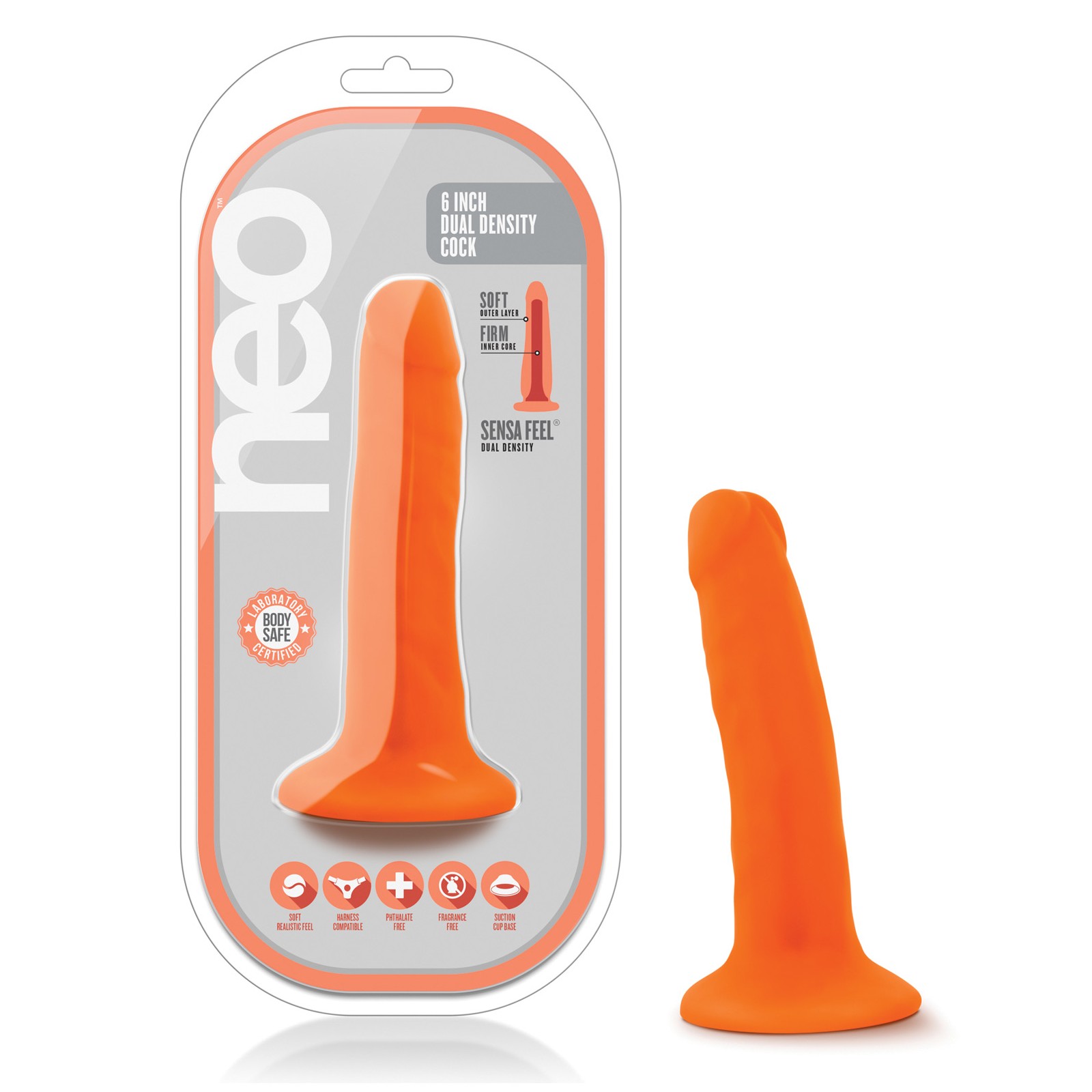 Blush Neo Dildo de Densidad Dual de 6 Pulgadas Naranja Neón