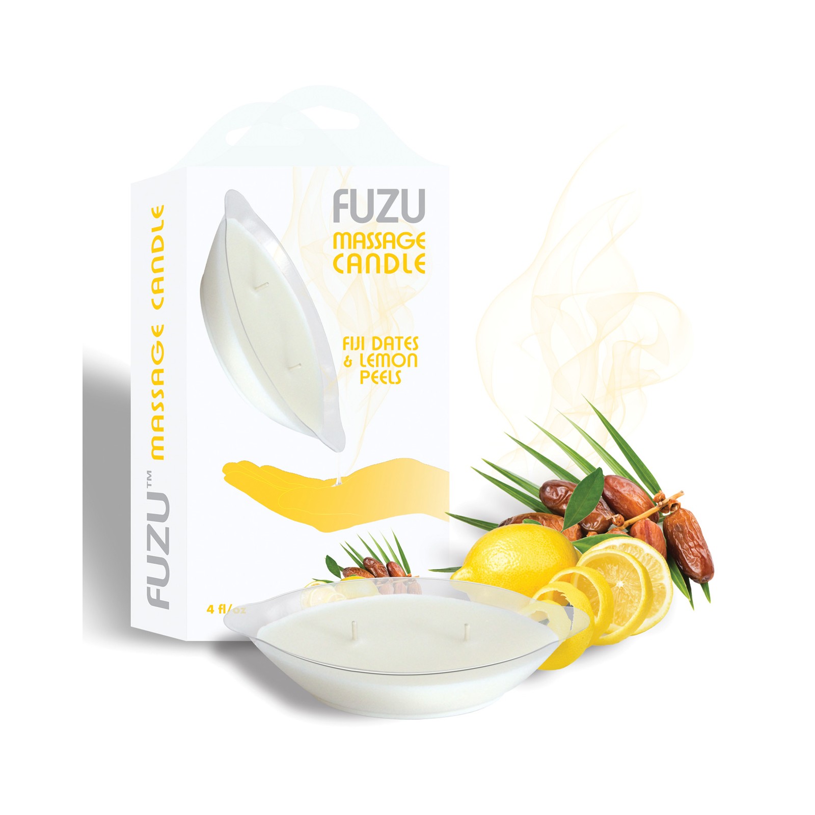 Vela para Masaje Fuzu - 4 oz Dátil de Fiji & Cáscara de Limón