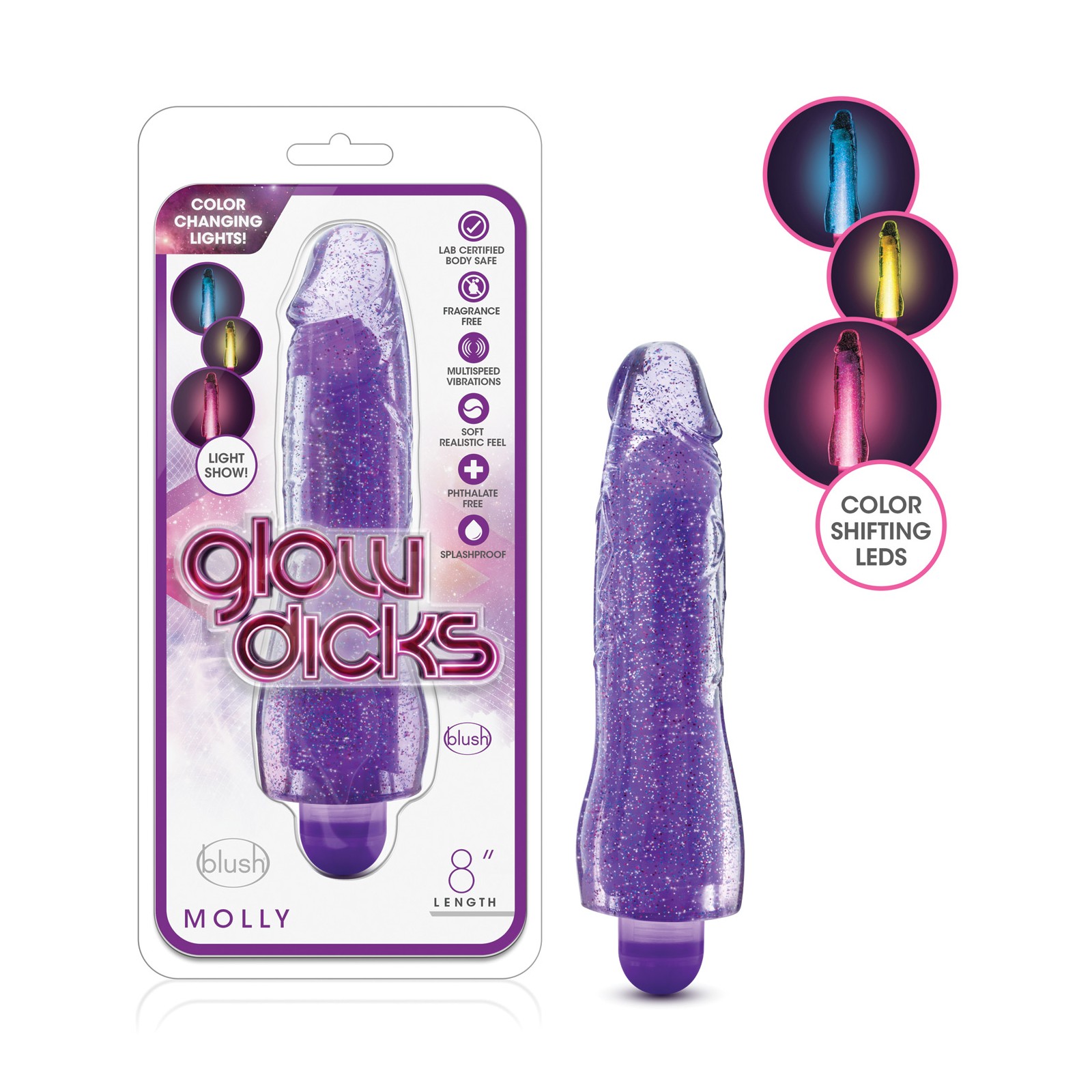 Blush Glow Dicks Glitter Vibrator Molly Purple