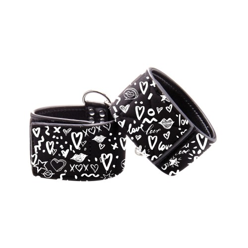 Shots Ouch Street Art Fashion Hand Cuffs - Black