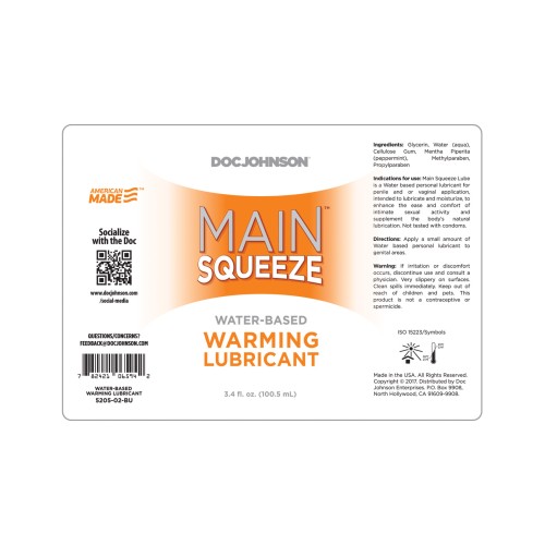 Main Squeeze Warming Water-Based Lubricant 3.4 oz