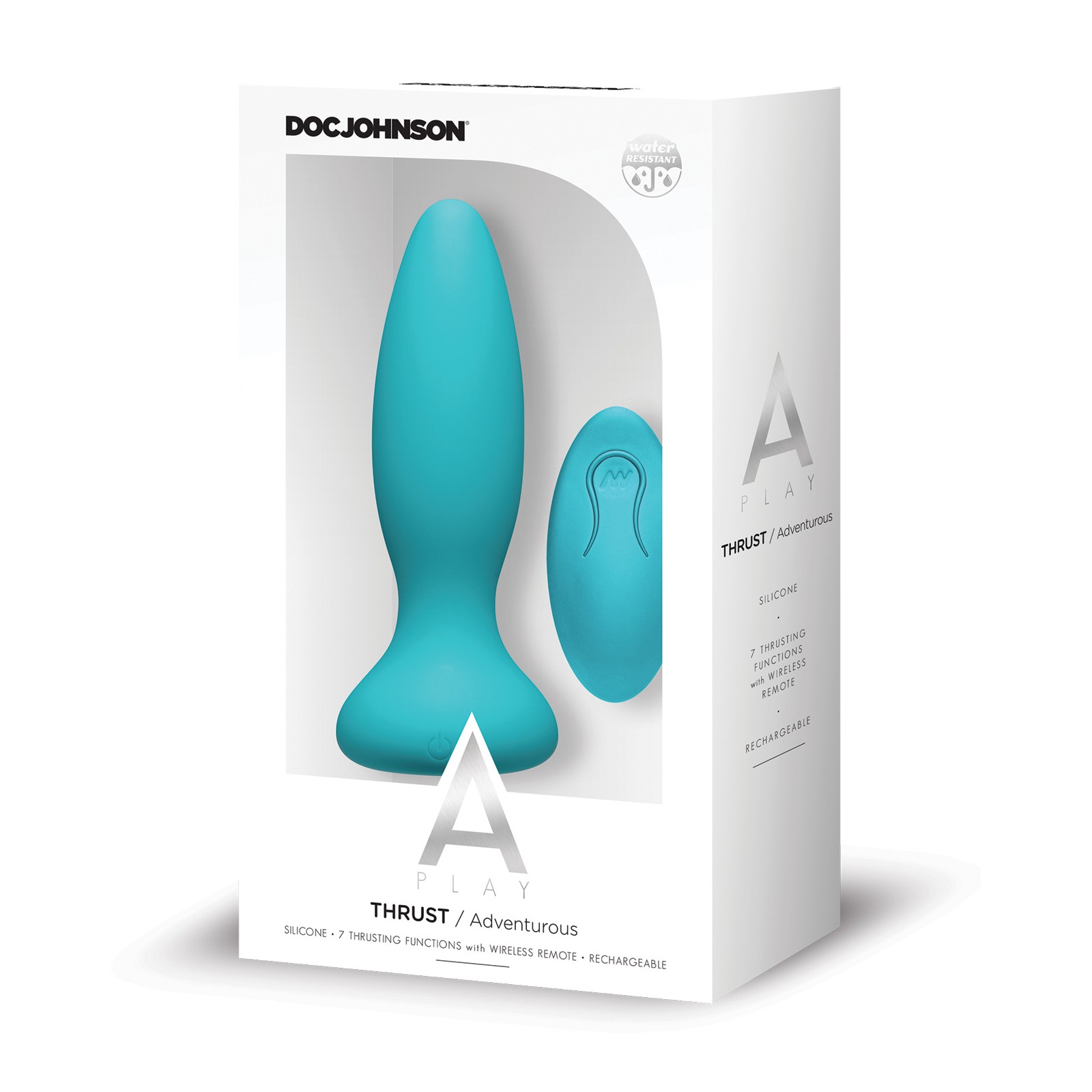 A Play Thrust Rechargeable Anal Plug with Remote Teal