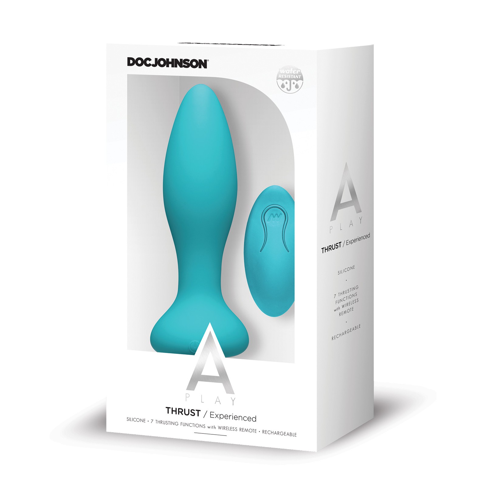 A Play Thrust Rechargeable Anal Plug Remote Teal