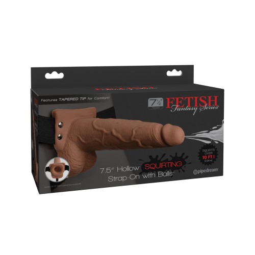 Fetish Fantasy Series 7.5 Inch Hollow Squirting Strap On with Balls - Tan