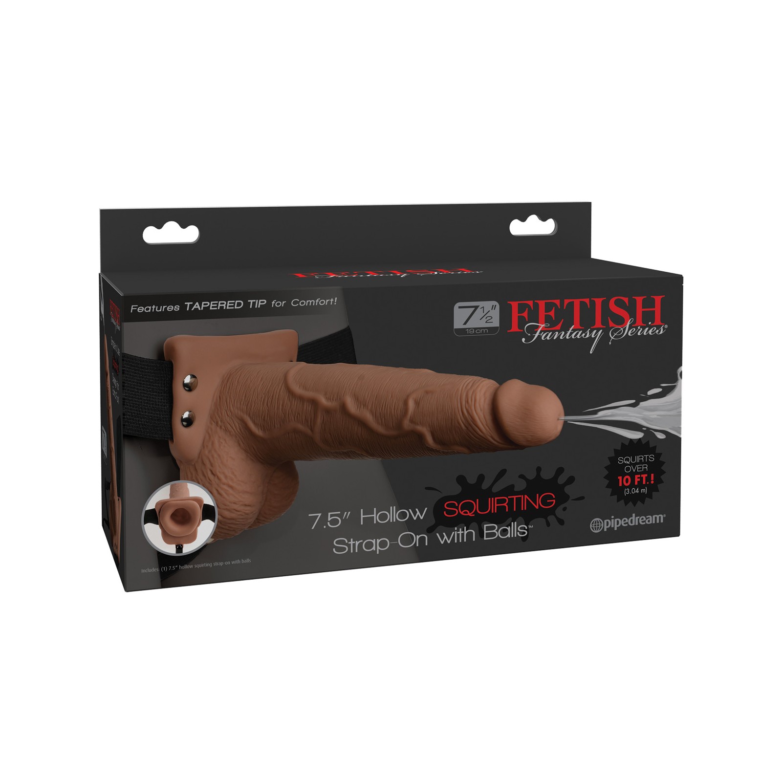 Fetish Fantasy Series 7.5 Inch Hollow Squirting Strap On with Balls - Tan