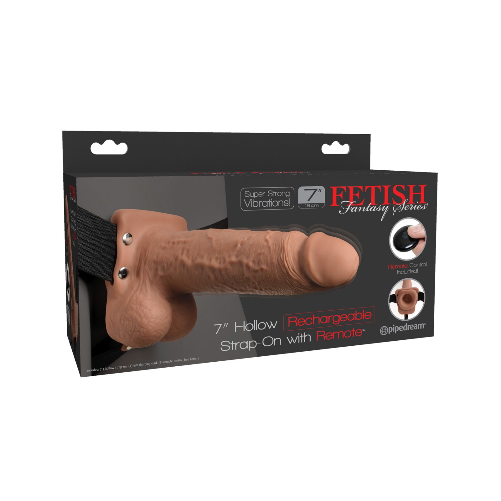 Fetish Fantasy 7" Hollow Rechargeable Strap-On with Remote - Tan