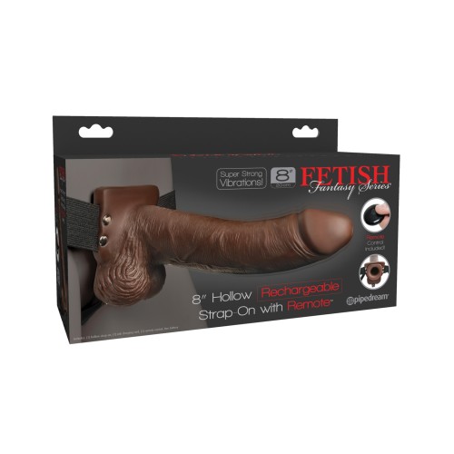 Fetish Fantasy 8 Inch Hollow Rechargeable Strap On with Remote Brown