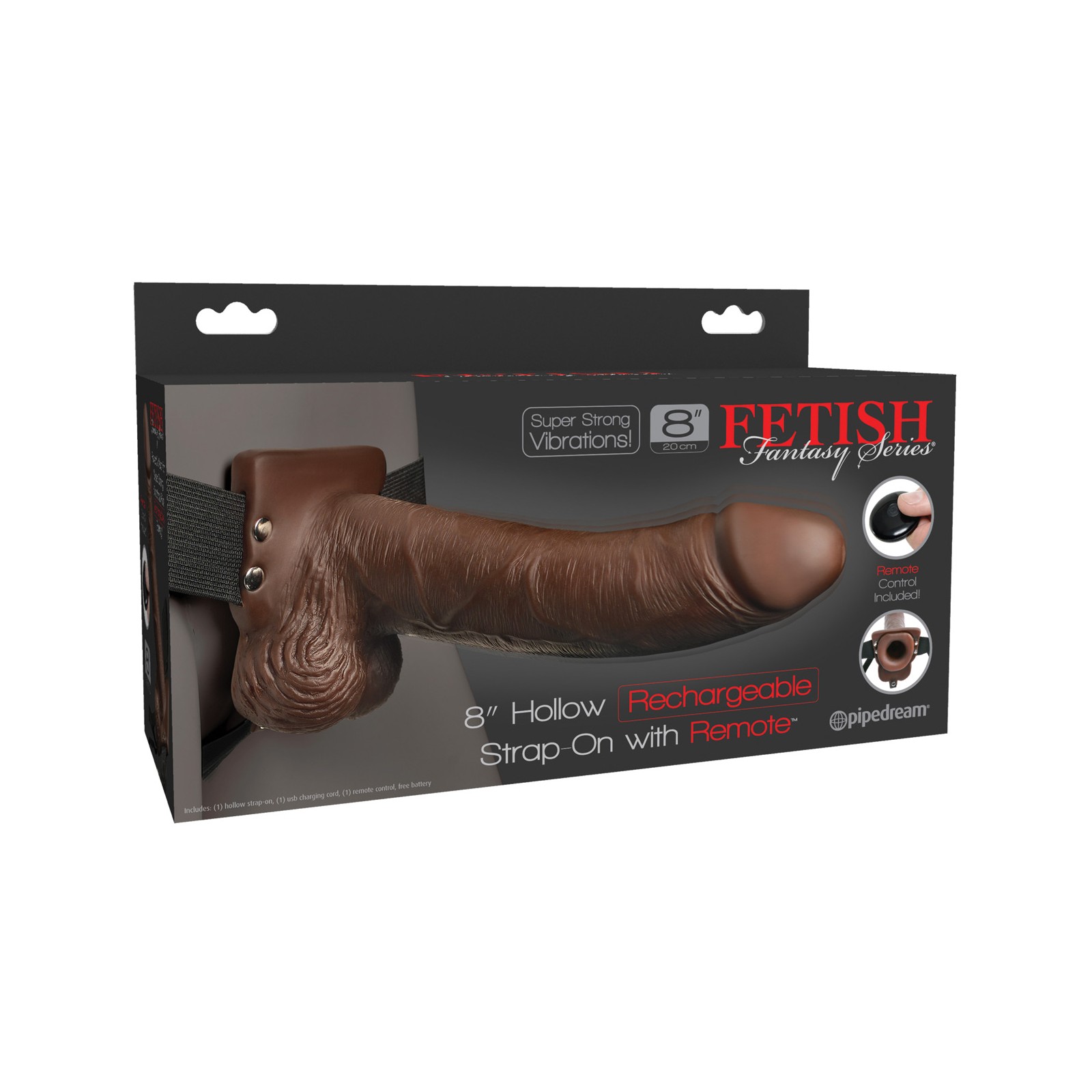 Fetish Fantasy 8 Inch Hollow Rechargeable Strap On with Remote Brown