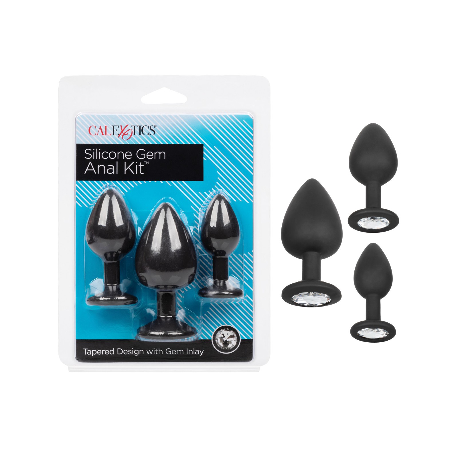 Kit de Plugs Anales de Silicona con Gemas - Negro