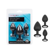 Kit de Plugs Anales de Silicona con Gemas - Negro