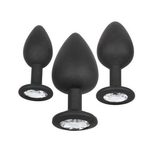 Kit de Plugs Anales de Silicona con Gemas - Negro