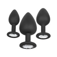 Kit de Plugs Anales de Silicona con Gemas - Negro