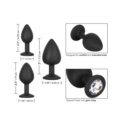 Kit de Plugs Anales de Silicona con Gemas - Negro