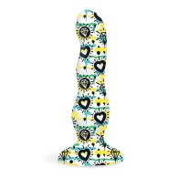 Collage Diamonds & Hearts Curvy Silicone Dildo for Unique Pleasure