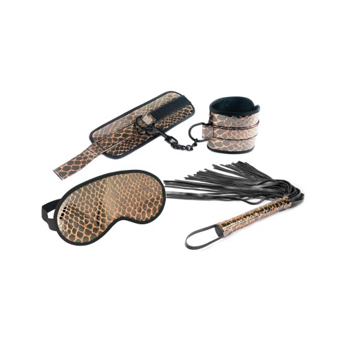 Kit de Bondage de Cuero Sintético Spartacus - Restricciones, Antifaz y Flogger