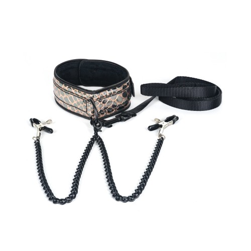 Spartacus Faux Leather Collar & Leash Set Gold