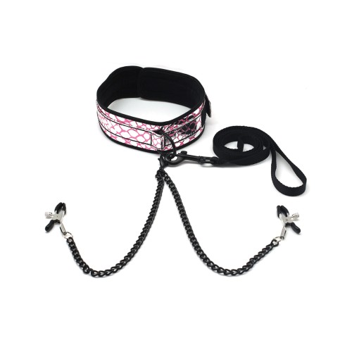 Collar y Correa de Cuero Sintético Spartacus Rosa