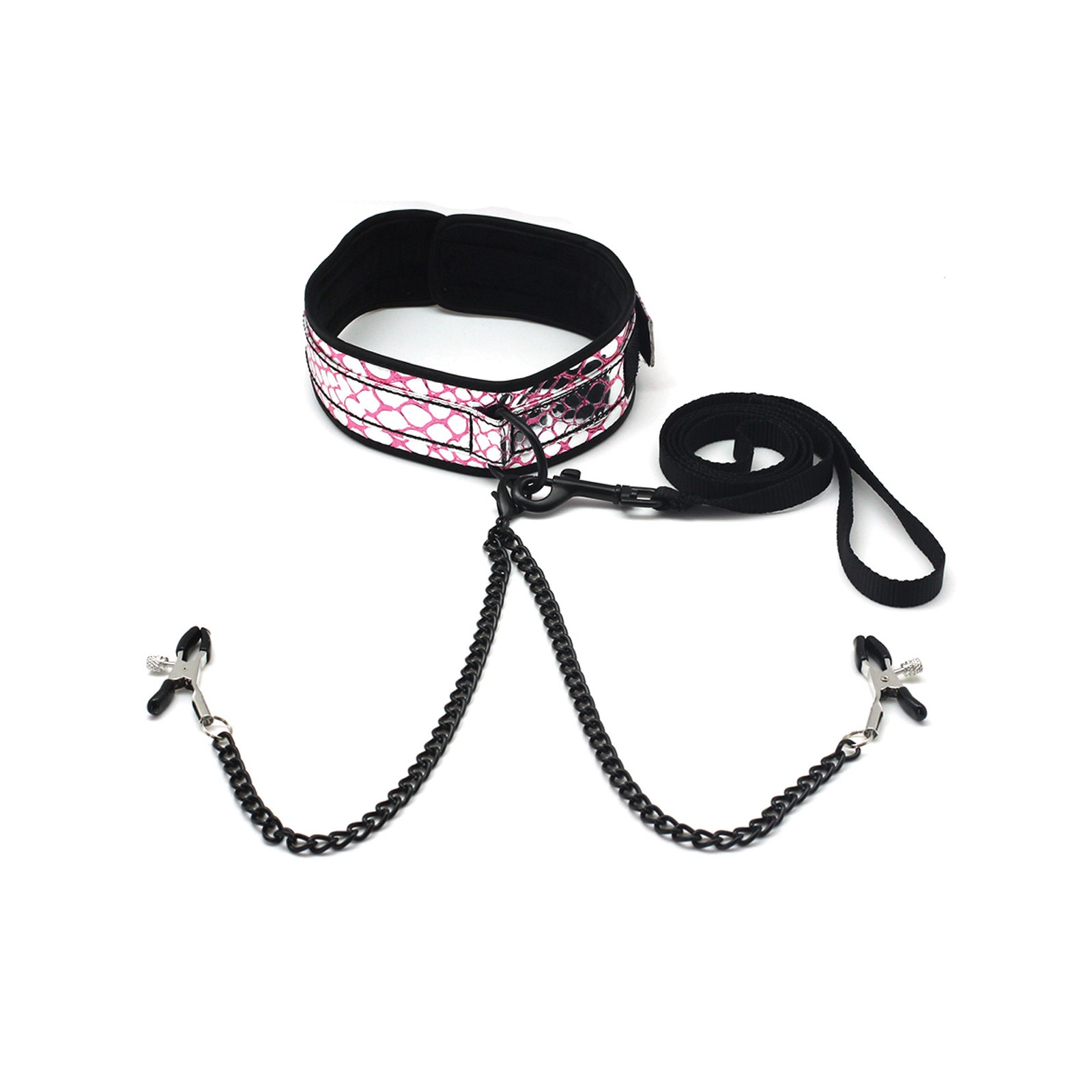 Collar y Correa de Cuero Sintético Spartacus Rosa