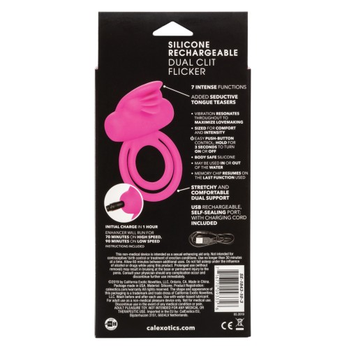 Silicone Rechargeable Dual Clit Flicker Enhancer - Pink