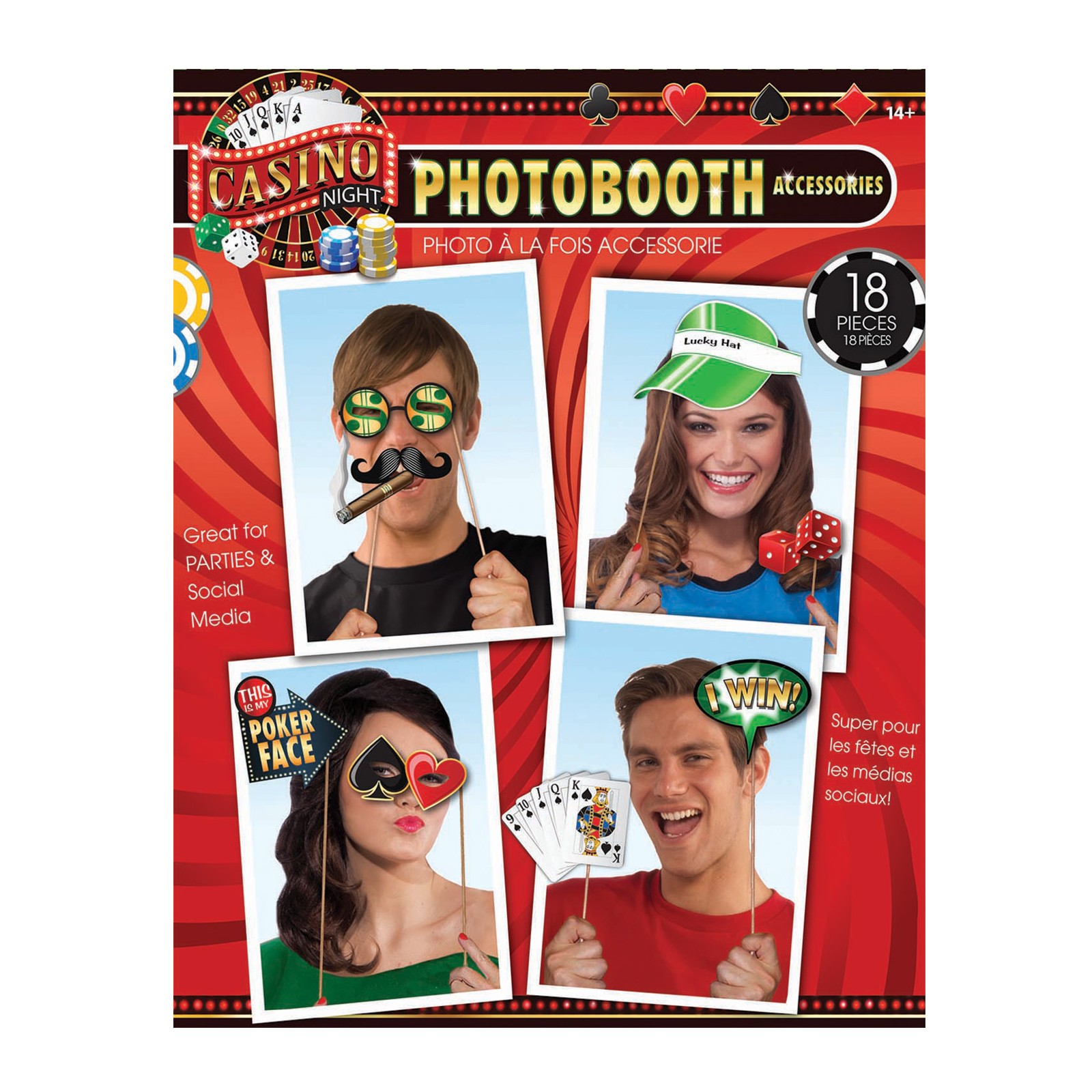 Casino Photo Booth Prop Kit - 18 Pieces