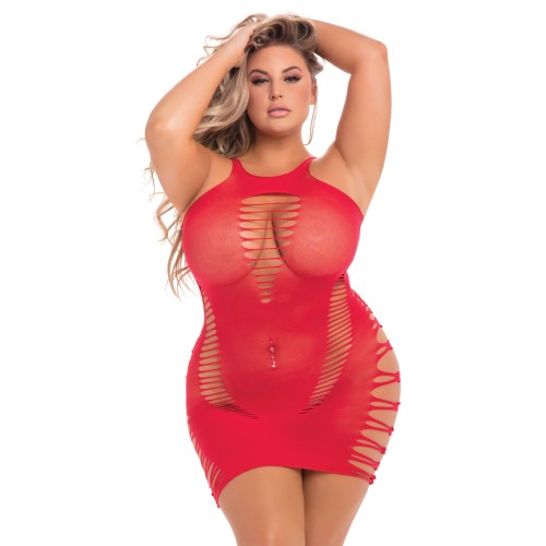 Vestido Hi Neck Back 2 Basixxx Rojo 1X-3X de Pink Lipstick