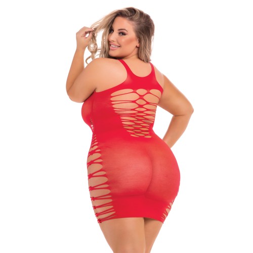 Vestido Hi Neck Back 2 Basixxx Rojo 1X-3X de Pink Lipstick