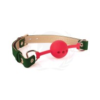 Spartacus Silicone Ball Gag with Green Gold Straps for Bondage Fun