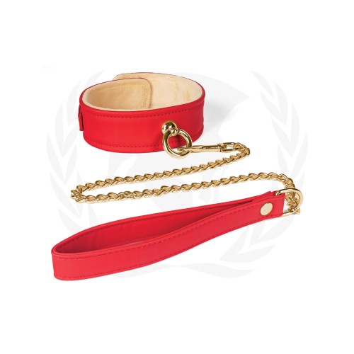 Collar de PU Rojo Forrado en Piel y Correa con Cadena Spartacus