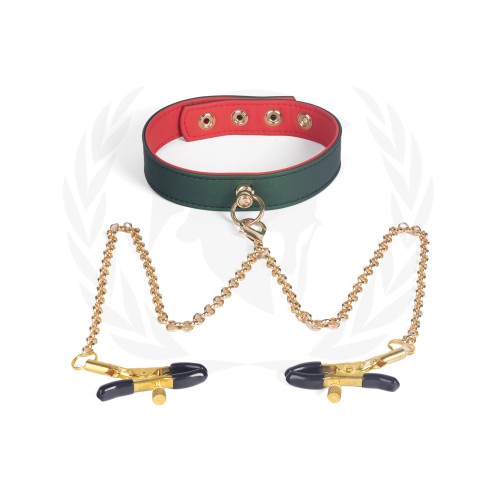 Collar PU Spartacus con Pinzas para Pezones - Juego BDSM Intenso