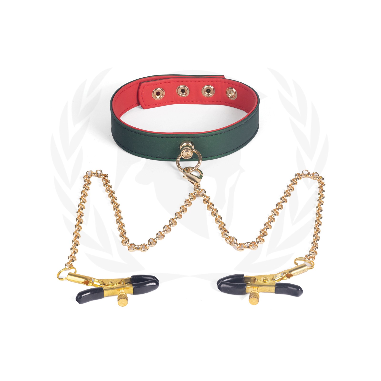 Collar PU Spartacus con Pinzas para Pezones - Juego BDSM Intenso