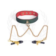 Spartacus PU Collar with Nipple Clamps - Intense BDSM Play