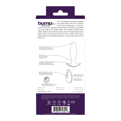 VeDO Bump Plus Vibe Anal Recargable con Control Remoto - Púrpura Profundo