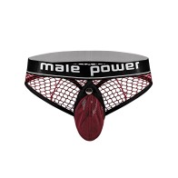 Cock Pit Fishnet Cock Ring Thong - Red