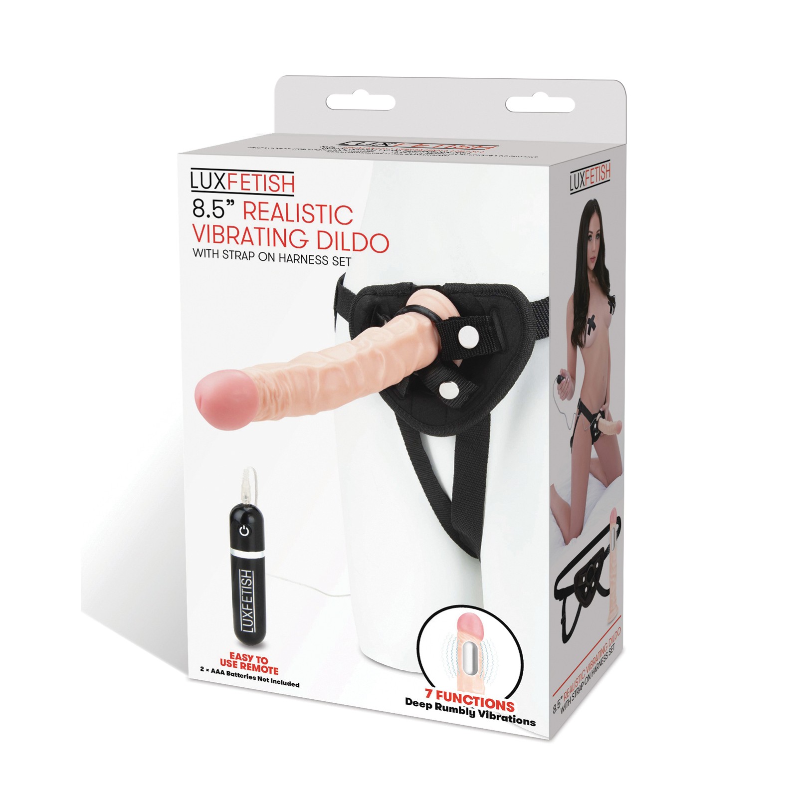 Lux Fetish 8.5" Realistic Vibrating Dildo w/Strap On Harness Set