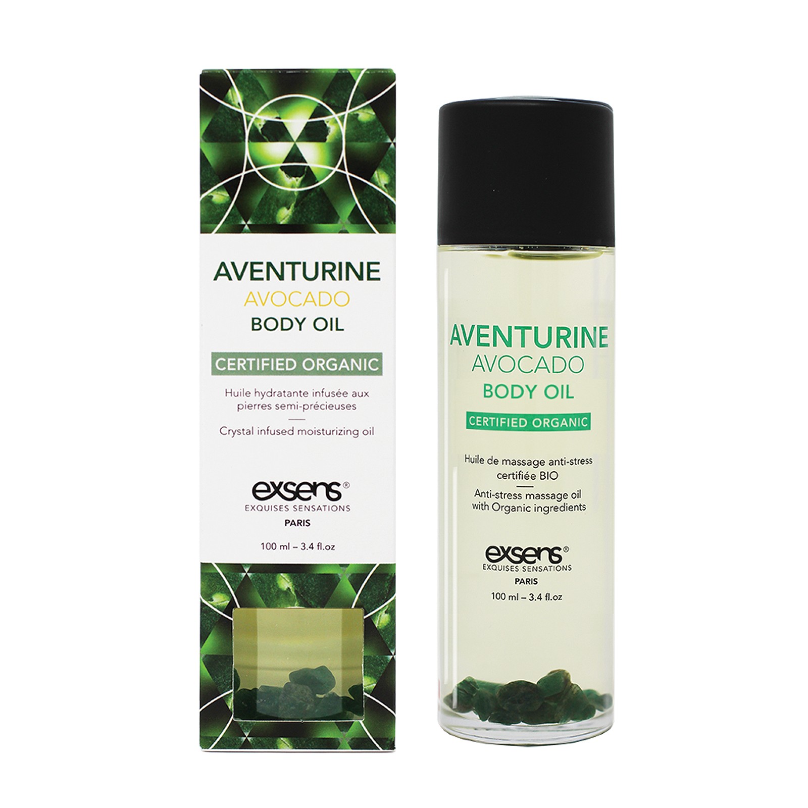 EXSENS of Paris Organic Body Oil with Stones - Aventurine Avocado 100 ml