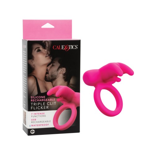 Vibrador Flicker Triple de Silicona - Rosa Recargable