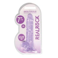 Dildo RealRock Transparente de 7 Pulgadas con Bolas - Morado