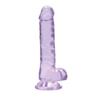 Dildo RealRock Transparente de 7 Pulgadas con Bolas - Morado