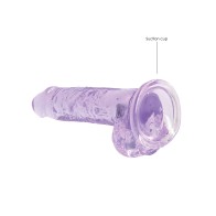 Dildo RealRock Transparente de 7 Pulgadas con Bolas - Morado