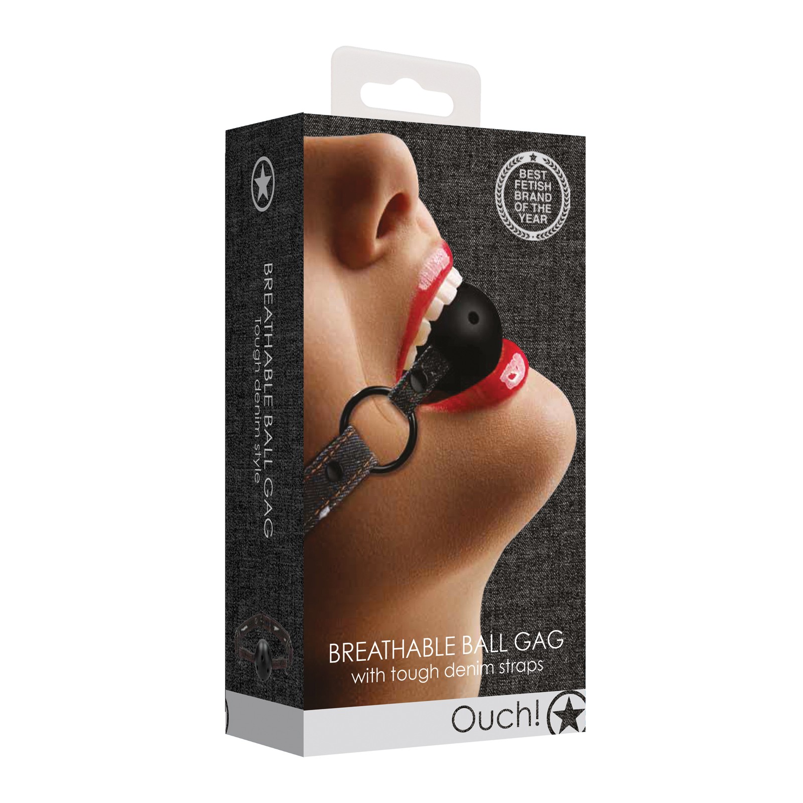 Shots Ouch Gag Ball Transpirable con Correas de Denim - Negro