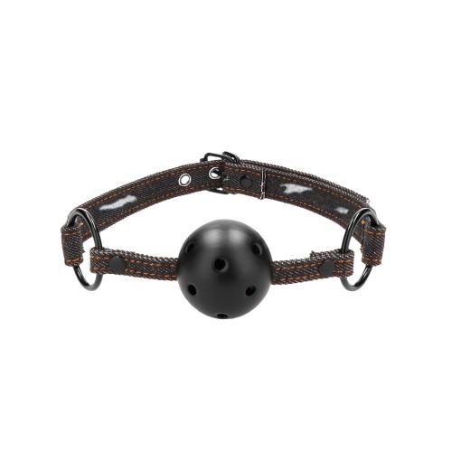 Shots Ouch Gag Ball Transpirable con Correas de Denim - Negro