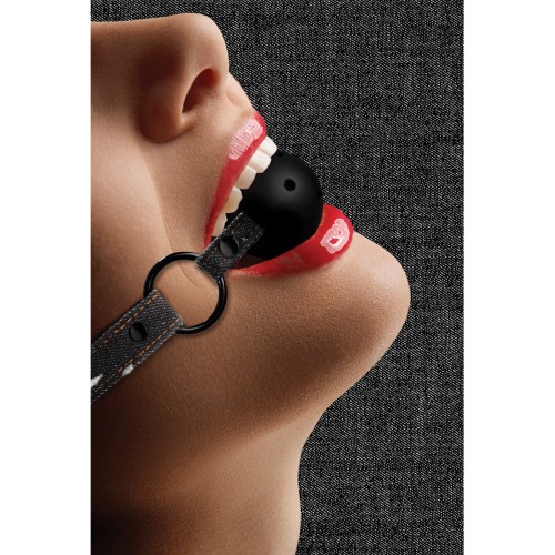 Shots Ouch Breathable Ball Gag with Denim Straps - Black