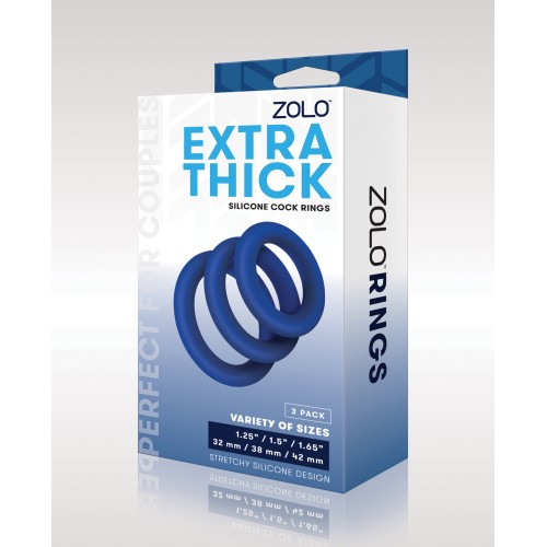 ZOLO Extra Thick Silicone Cock Rings - Blue Pack of 3