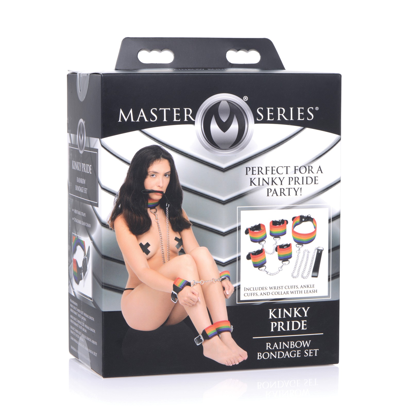 Master Series Kinky Pride Rainbow Bondage Set with Leash and Cuffs